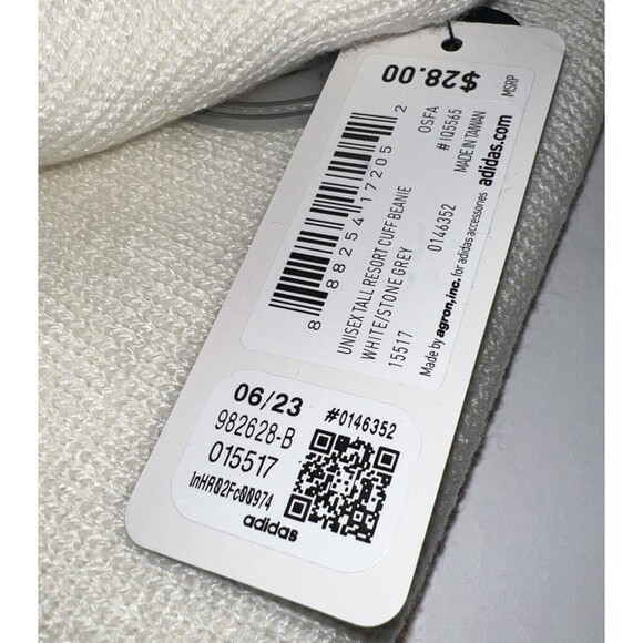 Adidas Unisex Tall Resort Cuff Beanie White/Stone Grey OS - Picture 4 of 6